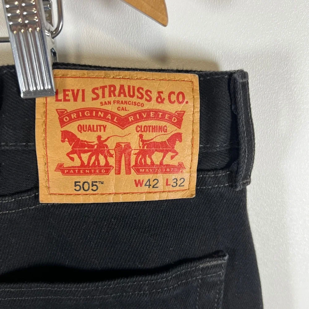 Levis 505 Regular‎ Fit Straight Leg Black Denim Jeans Mens W42 L32 100% Cotton